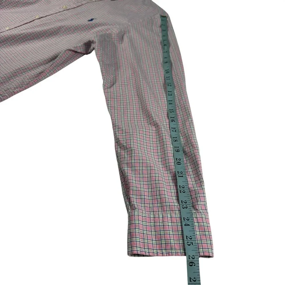 Ralph Lauren Pink Plaid Long Sleeve Button Down Collared Dress Shirt Cotton Sz L